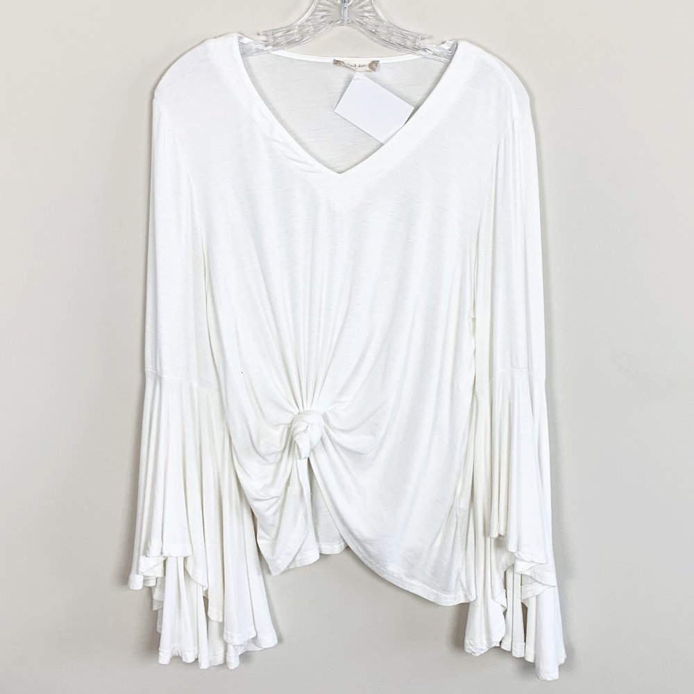Altar'd State White V-Neck Bell Sleeve Knot Front Top